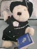 Dandee International Limited White Passport Bear w/ green velvet dress w/ pearls