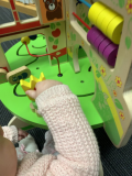 Does anyone know what this toy style might be called? Not the entire activity centre, just this small part. Basically wood pieces with an elastic cord type thing inside causing it to spring up. My daughter was obsessed with it at the library and I’m hoping to find a small similar toy for Christmas.