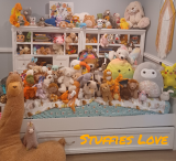This is the herd of stuffies on my daughters bed